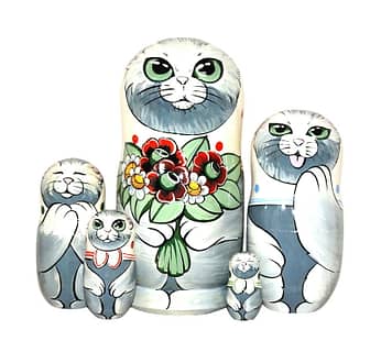 「猫家族マトリョーシカ・花束」 お招きありがとう！花束のプレゼント 17cm 3個組